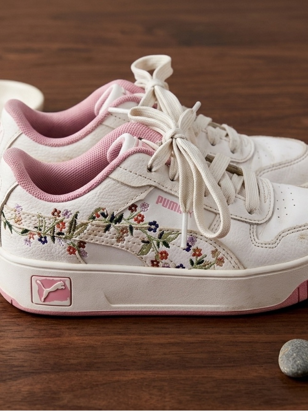 PUMA Carina Street Floral White Pink Sneakers Size 12C Girls Youth Kids